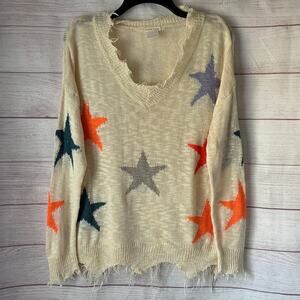 Main Strip Cream Star Pattern Knit Sweater Long Sleeves